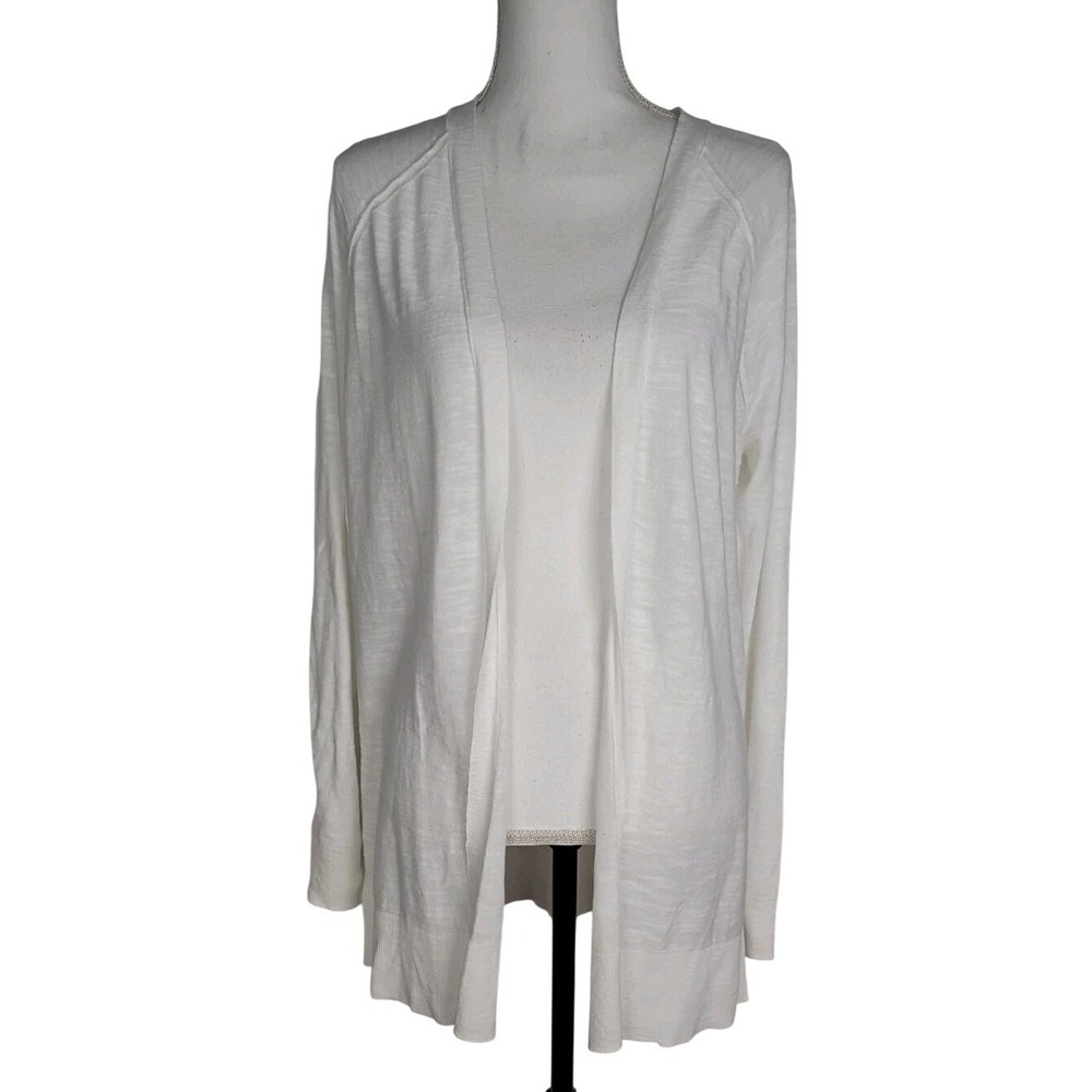 LOFT New Open Front Long Sleeve Cardigan Womens‎ Size  L White Cotton